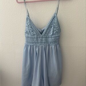 Fashion Nova Light Blue Lace Romper XL